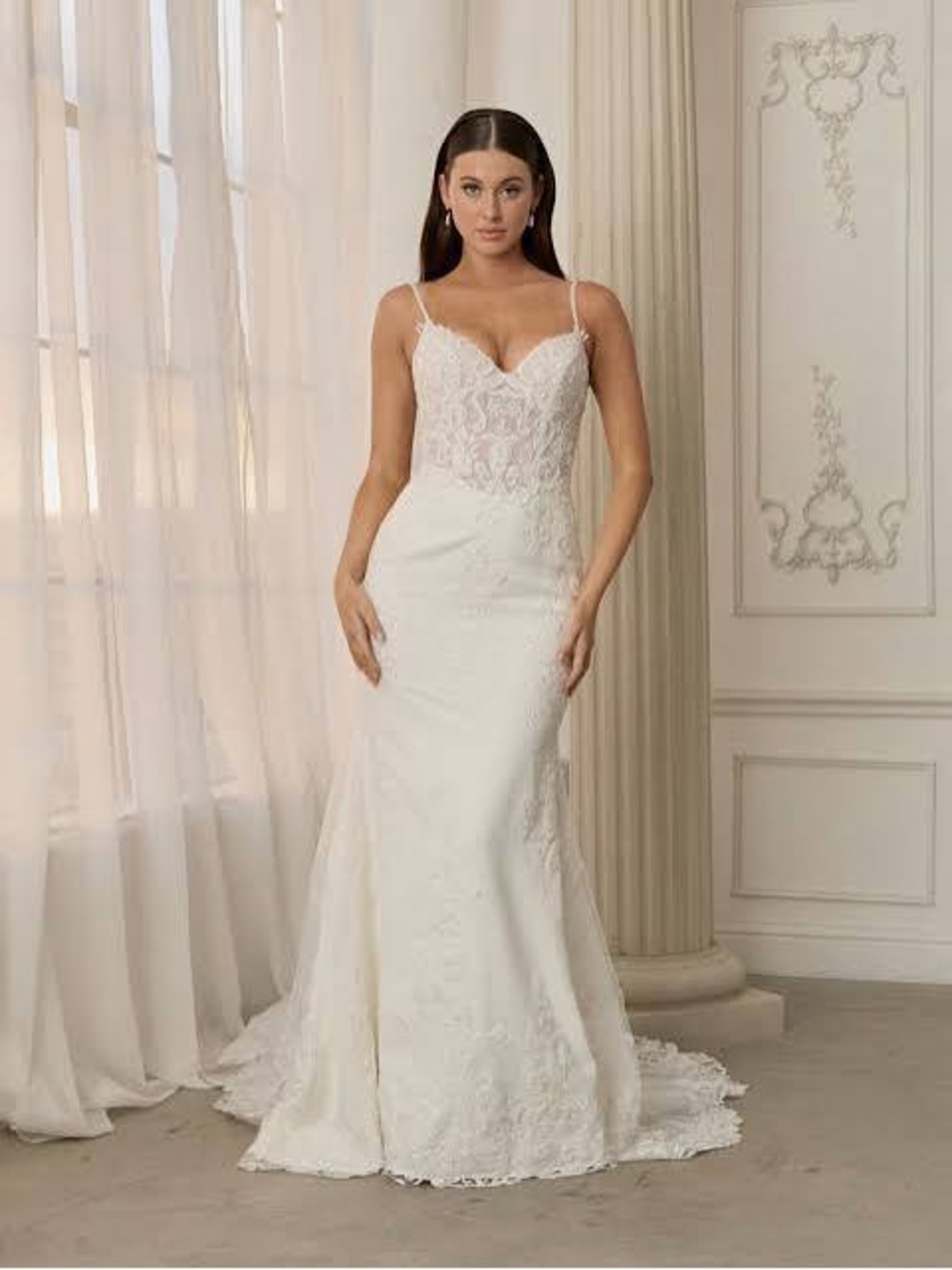 Madi Lane Callum Lace Bodice Spaghetti Strap Wedding Gown size 8 NWT